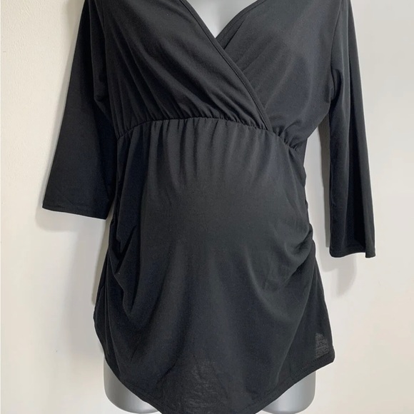 DOROTHY PERKINS Black Maternity Top V-Neck Blouse Stretch 3/4 Sleeves UK Size 12 - Picture 3 of 8